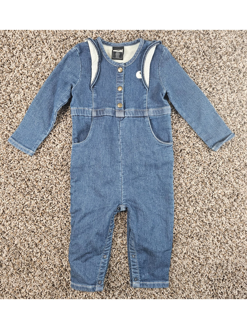 Carhartt denim-like coverall Baby Girls Sz 24m Blue Ruffled Shoulders - Picture 1 of 3